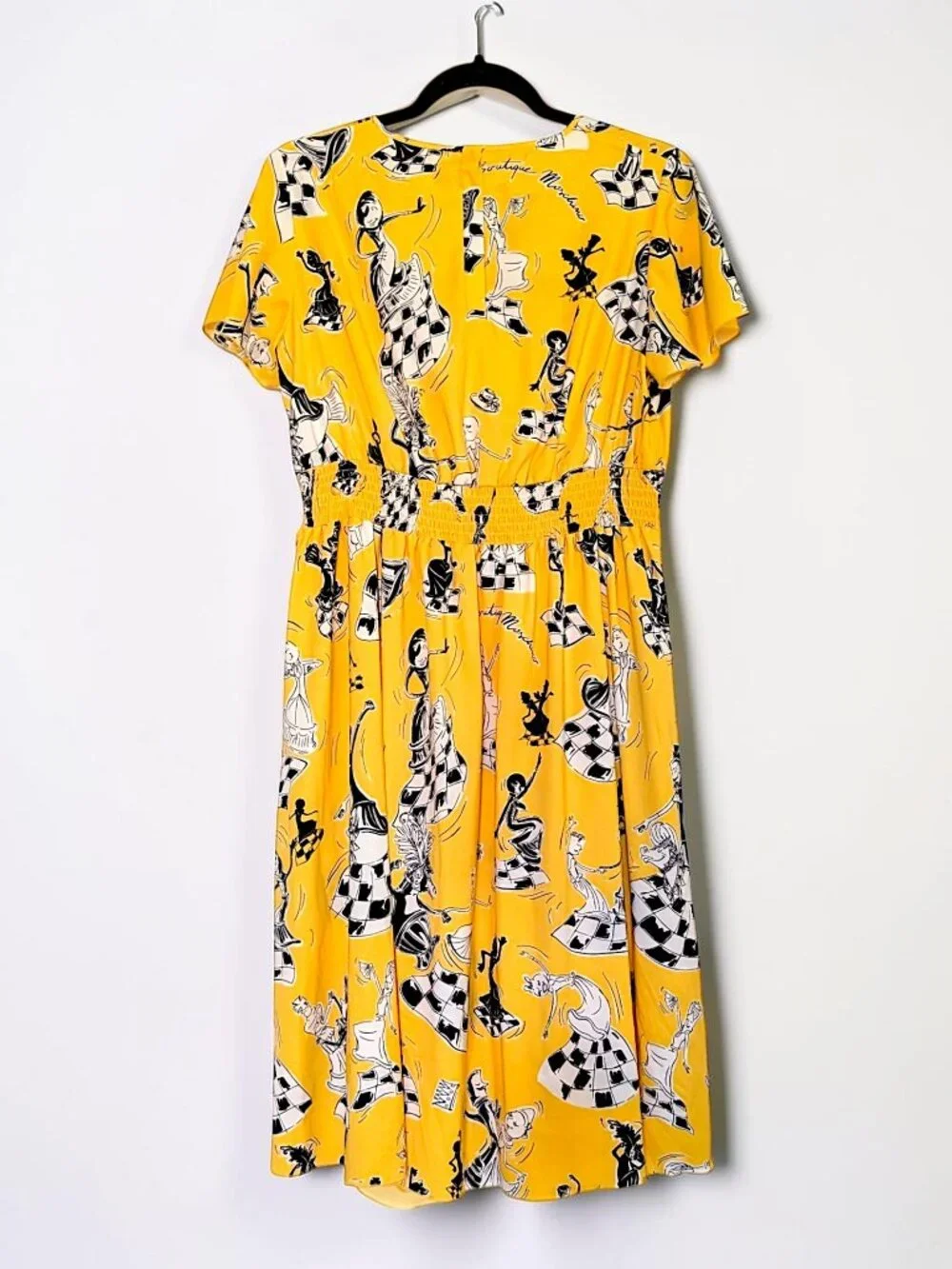 Moschino rare VTG 90's fairy grunge whimsy surrealism art chess yellow dress 6 - Picture 5 of 15